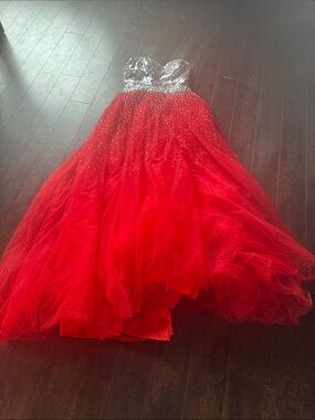 Strapless Red & Silver Sequin Tulle Party Dress for Girls
